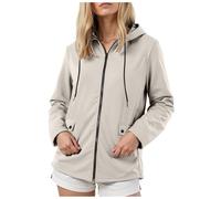 Veste Femme Imperméable à Capuche Softshell Printemps Automne Outdoor 2025 Randonnée Manteau Manches Longues Blouson De Sport Couleur Unie avec Zippé Veste De Sport D'extérieur (a-Beige, XXL)