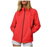 Veste Femme Imperméable à Capuche Softshell Printemps Automne Outdoor 2025 Randonnée Manteau Manches Longues Blouson De Sport Couleur Unie avec Zippé Veste De Sport D'extérieur (f-Red, XL)