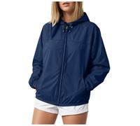 Veste Femme Imperméable à Capuche Softshell Printemps Automne Outdoor 2025 Randonnée Manteau Manches Longues Blouson De Sport Couleur Unie avec Zippé Veste De Sport D'extérieur (b-Dark Blue, L)