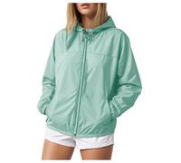 Veste Femme Imperméable et Coupe-Vent Softshell avec Capuche, Veste Légère pour Printemps Automne Hiver Sport en Extérieur, Manteau Sportif à Manches Longues avec Poche Zippée (B-Mint Green, XL)