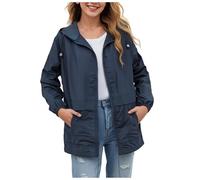 Veste Femme Imperméable et Coupe-Vent Softshell avec Capuche, Veste Légère pour Printemps Automne Hiver Sport en Extérieur, Manteau Sportif à Manches Longues avec Poche Zippée (C-Blue, XXL)