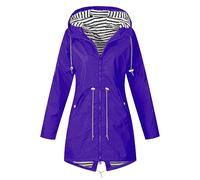Veste Femme Imperméable Manteau Long Femmes Mode Coupe Vent Trench Capuche À La Imperméable Couleur Unie Rayé avec Cordon Veste De Sport avec Zippé Vetement Femme D'extérieur