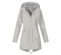 Veste Femme Imperméable Manteau Long Femmes Mode Coupe Vent Trench Capuche À La Imperméable Couleur Unie Rayé avec Cordon Veste De Sport avec Zippé Vetement Femme D'extérieur
