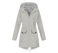 Veste Femme Imperméable Manteau Long Femmes Mode Coupe Vent Trench Capuche À La Imperméable Couleur Unie Rayé avec Cordon Veste De Sport avec Zippé Vetement Femme D'extérieur