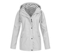 Veste Femme Imperméable Manteau Long Femmes Mode Coupe Vent Trench Capuche À La Imperméable Couleur Unie Rayé avec Cordon Veste De Sport avec Zippé Vetement Femme D'extérieur