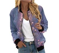 Veste Femme Legere Chic Blouson Bomber Femmes Mode Manteau Slim Fit Biker Moto Zipper Court Fleur Imprimer Vestes Blouson Bomber Léger Court Zippé Jacket Bolero Chic et Elegant Manteaux et Blousons