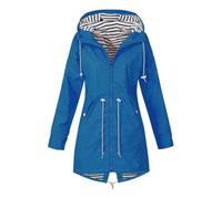 Veste Femme Longue Jacket avec Ciré Imperméable Coat Vêtement Parka Travail d'hiver Waterproof Softshell Poncho Jetable Chic Manteau Imperméable Femme Bleu L