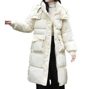 Veste Femme Longue Manteau En Laine Femme Hiver Women S Over The Knee Coat With Large Long Sleeve Solid Color Mid Length Zipper Padded Coat Veste Chaude Hiver Doudoune Plume White M