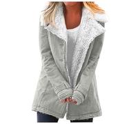 Veste Femme Manteau Femme Hiver Chic Coats Elegante Blouson Avec Poches Manteau Couleur Unie De Randonnée Trench Mi-Longue De Promenade Veste Polaire Gris L