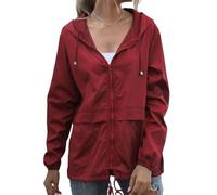 Veste Femme,Manteaux De Pluie pour Femmes Veste Softshell Coupe-Vent Sweat À Capuche Imperméable Léger Coupe-Vent Parka Vêtement D'Extérieur pour La Marche La Randonnée Rouge Vin Xxl