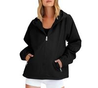 Veste Femme Mi Saison Chic Ete Veste Imperméable Femme Capuche Vestes avec Fermeture Éclair Et Poches Latérale Respirant Résistant Jacket Elegant La Mode Blouson Anti-UV Extensible Trench-Coat