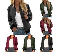 Veste Femme Mi Saison Grande Taille Décontracté Classique Bomber Zippé Manche Longue Veste de Sports Outwear Ample Léger Automne Hiver Blouson