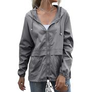Veste Femme Mi Saison,Manteaux De Pluie pour Femmes Veste Softshell Coupe-Vent Sweat À Capuche Imperméable Léger Coupe-Vent Parka Vêtement D'Extérieur pour La Marche et La Randonnée Gris Fonc