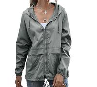Veste Femme Mi Saison,Manteaux De Pluie pour Femmes Veste Softshell Coupe-Vent Sweat À Capuche Imperméable Léger Coupe-Vent Parka Vêtement D'Extérieur pour La Marche La Randonnée Gris Clair S