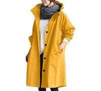 Veste Femme Mi Saison,Trenchs pour Femmes Vestes D'Hiver Softshell Coupe-Vent À Capuche Parka Longue et Ample Vêtements D'Extérieur Décontractés pour La Marche La Randonnée et Le Camping Jaune