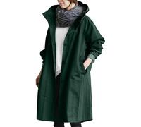 Veste Femme Mi Saison,Trenchs pour Femmes Vestes D'Hiver Softshell Coupe-Vent À Capuche Parka Longue et Ample Vêtements D'Extérieur Décontractés pour La Marche La Randonnée et Le Camping Vert