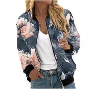 Veste Femme Moto Blouson Bomber Chic Et Elegant DéContracté Sport Manteau Mince Biker Zipper Court Imprimé Veste Chic Veste Court Automne Hiver Bombers Femmes Fleuri Outwear Manteau Jacket