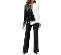 Veste Femme Pantalon Travail Tailleur Chic Noire Ensemble Sport Et Elegant Noir Tenue Tailleurs-Jupes Tailleurs Haut Fluide Blazer Grande Taille Tailleurs-Pantalons Costume 3 Pieces Ete,D-Blanc,L