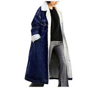 Veste Femme Personnalisé - Hiver Femmes Jean Manteaux Épaissir Chaud Polaire Long Denim Manteau Punk Outwear À Manches Longues Bouton Manteau avec Poches Manteau Original Hiver