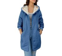 Veste Femme Polaire, Veste Chaude Femme Automne,Veste Polaire Mi-Longue à Capuche avec Inscription BrodéE Et Fermeture éClair sur Le Devant Pull Chaud Et Confortable IdéAl pour Les Temps Froids