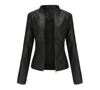 Veste Femme Veste en Cuir Femme Blouson Femme Veste Femme Nouveau Slim Cuir Col Montant Zipper Couture Couleur Unie (XL,1Noir)