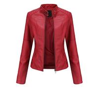 Veste Femme Veste en Cuir Femme Blouson Femme Veste Femme Nouveau Slim Cuir Col Montant Zipper Couture Couleur Unie (L,1rouge)