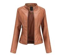 Veste Femme Veste en Cuir Femme Blouson Femme Veste Femme Nouveau Slim Cuir Col Montant Zipper Couture Couleur Unie (M,1marron)
