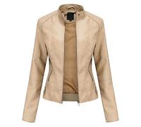 Veste Femme Veste en Cuir Femme Blouson Femme Veste Femme Nouveau Slim Cuir Col Montant Zipper Couture Couleur Unie (L,1Beige)