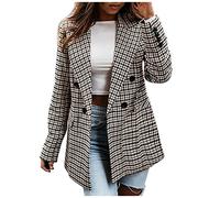 Veste Femmes Pied De Poule Décontracté Double Boutonnage Plaid Costume Veste Manteau À Carreaux À Manches Longues Costume Blazer Travail Bureau d'affaires Mode Smart Automne Hiver Outwear