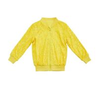 Veste Fille 12 Ans - Vestes À Paillettes pour Filles Couleur Unie Manches Longues Fermeture Éclair Vêtements De Mode Brillants De Noël pour Enfants (Yellow 9-10 Years)