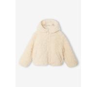 Veste fille à capuche sherpa imprimée léopard écru 3A