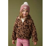 Veste fille à capuche sherpa imprimée léopard marron imprimé 5A