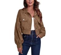 Veste Fluo 80s Veste en Velours côtelé Mode pour Femmes Automne Hiver Veste Courte à Manches Longues à épaules Tombantes Veste Sport Femme Foot (Brown, S)