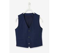 Veste garçon cérémonie sans manches en coton/ lin marine foncé 14A