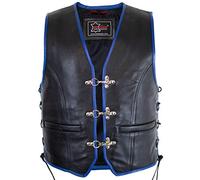 Veste gilet en cuir Biker avec bordure bleue (XXL)