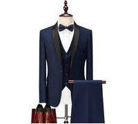 (Veste+Gilet+Pantalon) Costume Homme grande taille uni Blouson Blazer Grande VêTements Masculin Bleu Marine FBC143 L