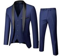 (Veste+Gilet+Pantalon) Costume Homme grande taille uni Blouson Blazer Grande VêTements Masculin Bleu Marine FBC144 M