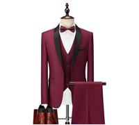(Veste+Gilet+Pantalon) Costume Homme grande taille uni Blouson de Marque Luxe Blazer Grande VêTements Masculin Bordeaux FBC143 XXXL