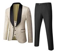 (Veste+Gilet+Pantalon) Costume Homme grande taille uni Blouson de Marque Luxe Blazer Grande VêTements Masculin Kaki FBC142 XXXL