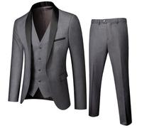 (Veste+Gilet+Pantalon) Costume Homme grande taille uni Blouson de Marque Luxe Blazer Grande VêTements Masculin Gris foncé FBC144 XXXXL