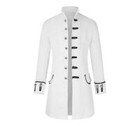 Veste gothique Steampunk pour homme | Manteau long médiéval victorien à queue-de-morue pour homme - Costume de la Renaissance rétro gothique victorien - Manteau d'Halloween à queue-de-morue, blanc, M