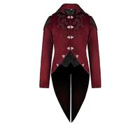 Veste gothique Tuxedo pour homme - Broderie médiévale - Veste steampunk pour homme - Rouge - Rétro victorien - Manteau de cour midi de Renaissance - Costume d'Halloween - Costume de pirate de vampire