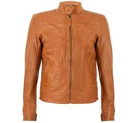 Veste Harrington Homme Ajustée en Cuir Véritable Bronzer avec Col en Cuir Véritable XL
