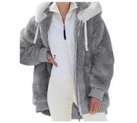 Veste Hiver Femme en Polaire - Manteau à Capuche avec Fermeture à Glissière, Poches et Ourlet Coudes, Extérieur Chaud