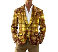 Veste Homme Carnaval en Velours Côtelé à Paillettes Imprimées, Blazer de Soirée Tendance pour Fête, Manteau de Costume Élégant pour Bal et Célébration(Gold, L)