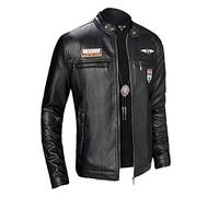 Veste Homme Cuir, Veste en Cuir Moto pour Hommes Style Slim pour Saison Automne Hiver - Manteau Mode éLéGant Et Confortable