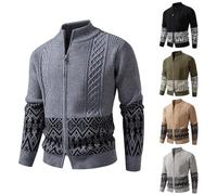 Veste Homme Hiver en Maille Cardigan Homme Zippé avec Col Droit Torsadée Pull Chandail Maille Ouvrez-Front Zippé Gilet Casual Chaud Sweater Automne Hiver Manches Longues Veste Tricoté Chaud Cardigans