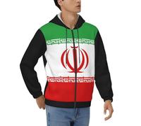 Veste Homme Imprimé L'Iran Drapeau National Zip Complet Sweat Capuche Manteau Manches Élastiques Coupe Confort Toutes Saisons Polyester Doux Poche Kangourou Durable