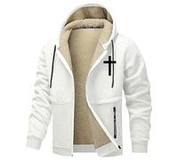 Veste Homme Mi Saison - Veste Polaire à Capuche zippée intégrale, Manteau d'hiver Chaud et doublé avec Poches pour Une Tenue décontractée en extérieur (White, XL)