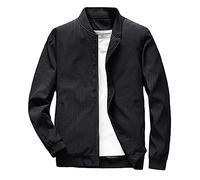 Veste Homme Printemps Été - Bomber Homme, Homme Décontracté Solide Côté Couture Poche Veste Col Montant Manches Longues Fermeture Éclair Bouton Mouche Poche Manteau (Black XL)